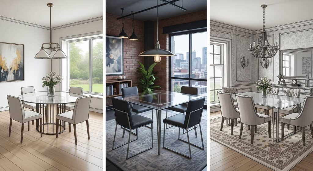 Glass Top Dining Room Tables Rectangular vs. Other Shapes