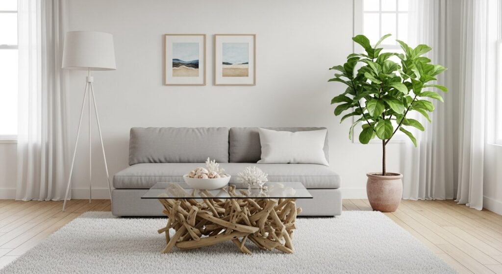 How to Style a Driftwood Coffee Table with Glass Top