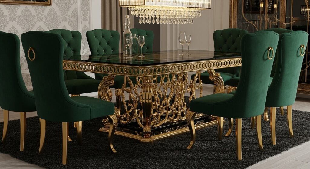 Luxe Glamour - Metal Base Glass Top Dining Table​