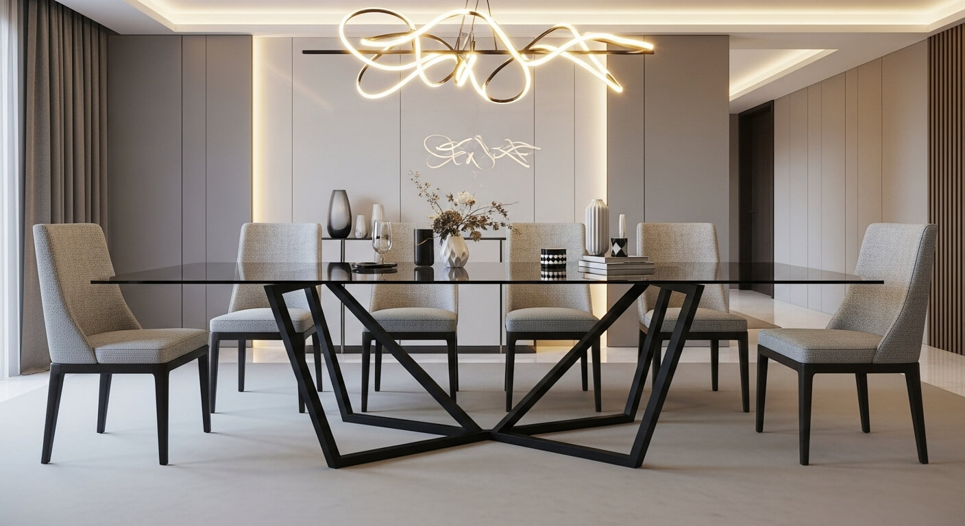 Metal Base Glass Top Dining Table​