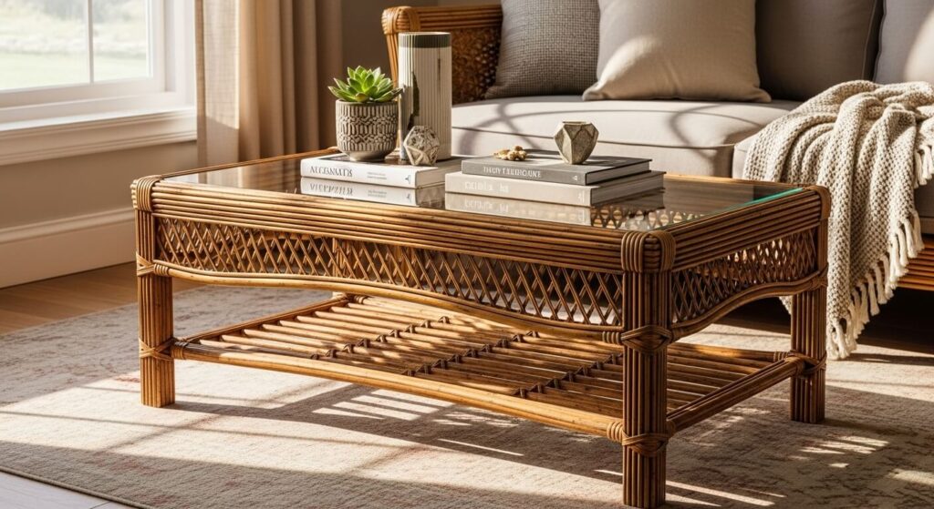 Step-by-step assembly manual for rattan coffee table with glass top - Final inspection
