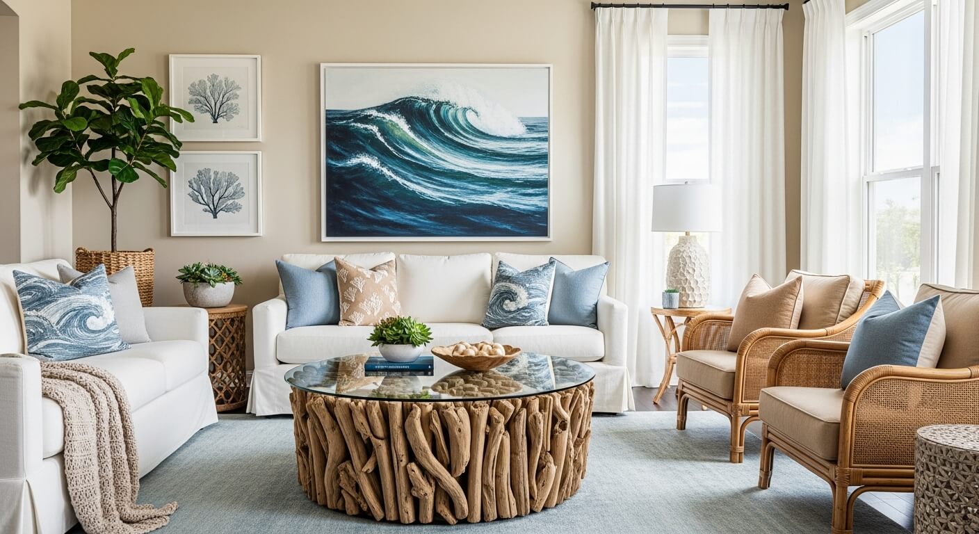 driftwood coffee table with glass top