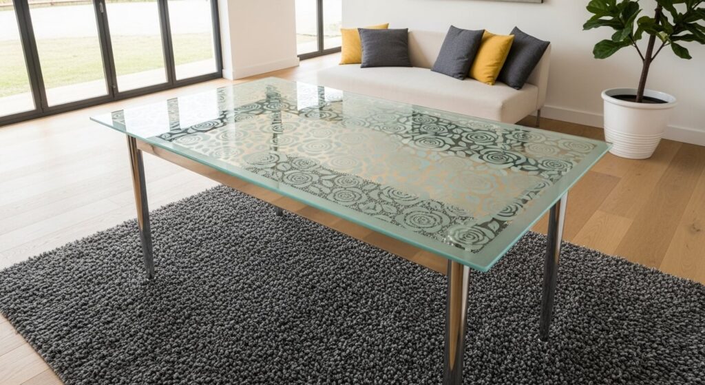 table top glass etching